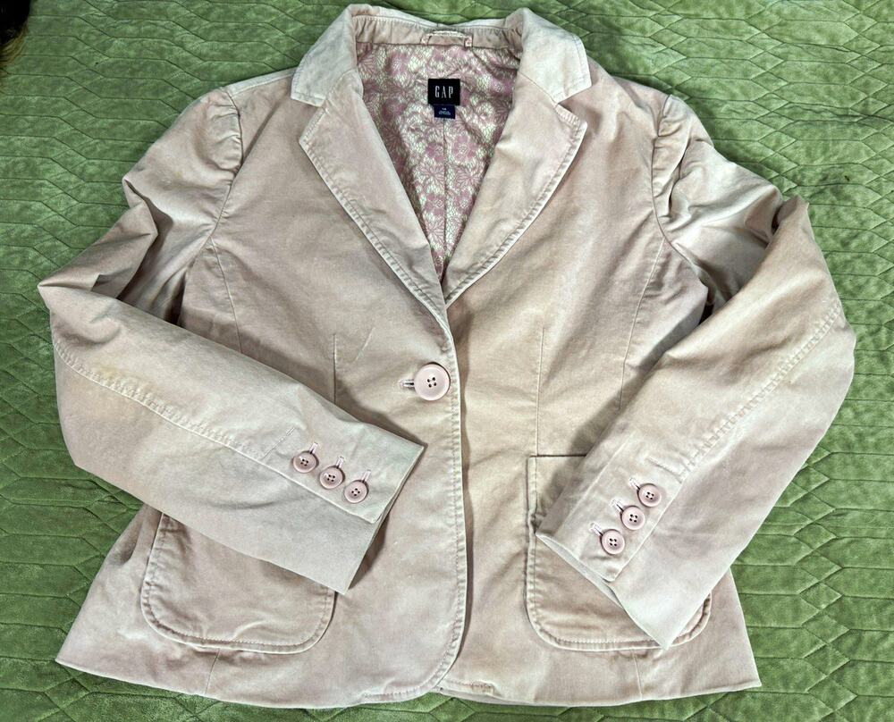 Women’s GAP Pink Velvet VintageButton Blazer Jacket Collar Sz 14 Floral Lining